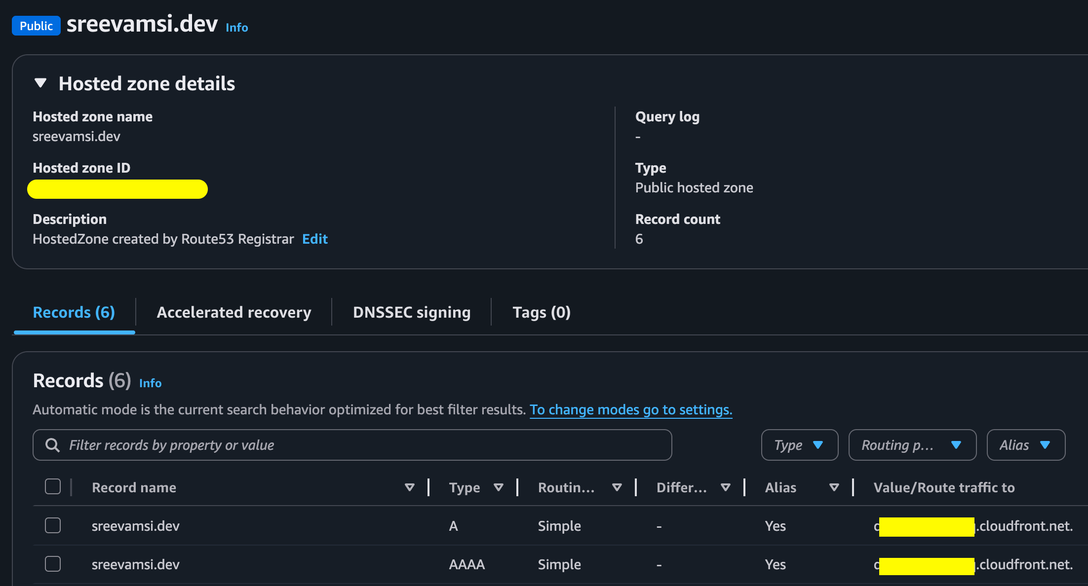 Route 53 alias record pointing to CloudFront