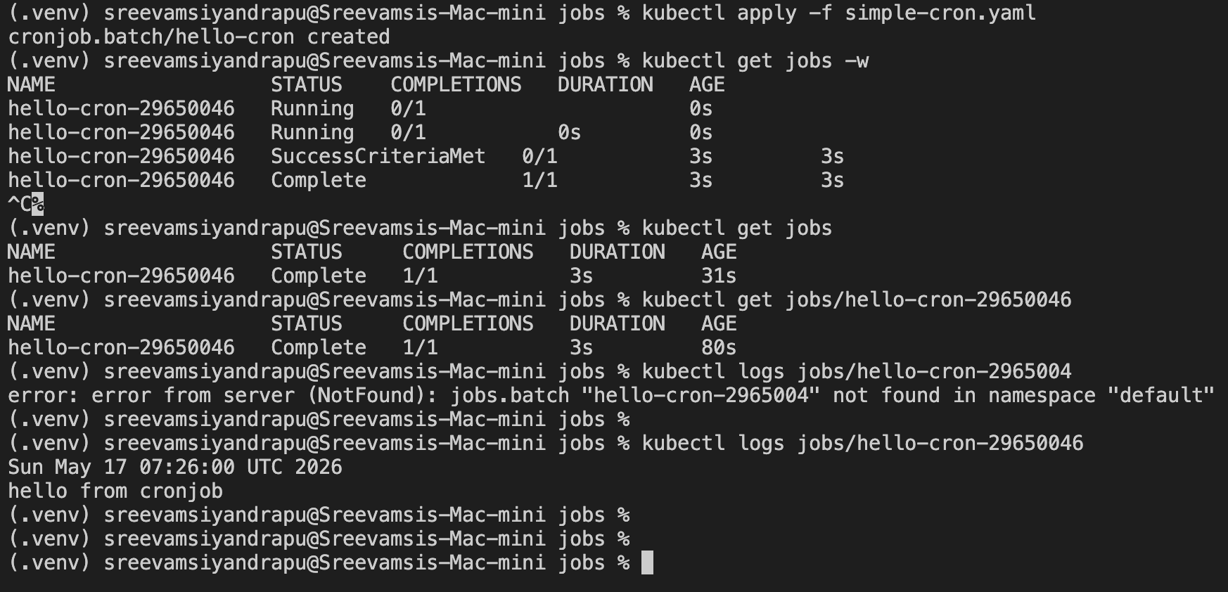 Simple CronJob lifecycle