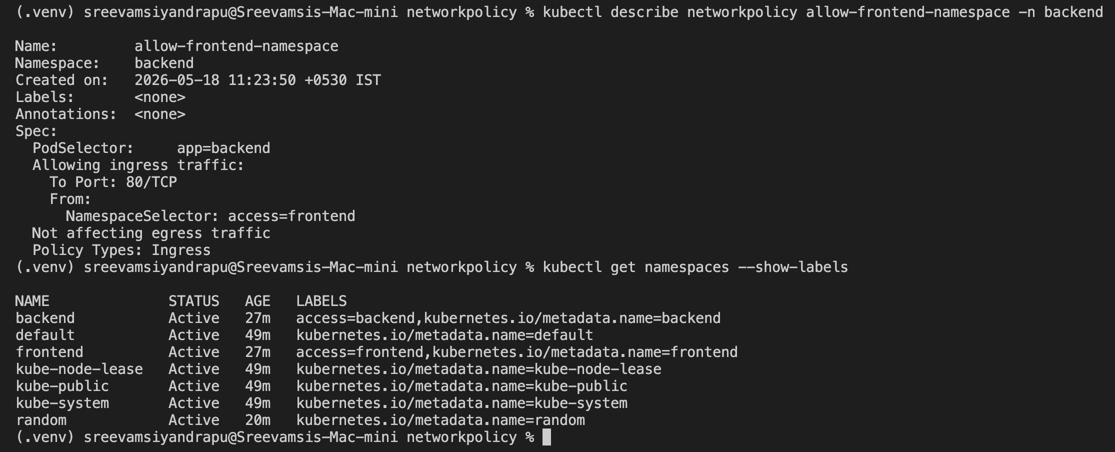 Allow frontend namespace policy