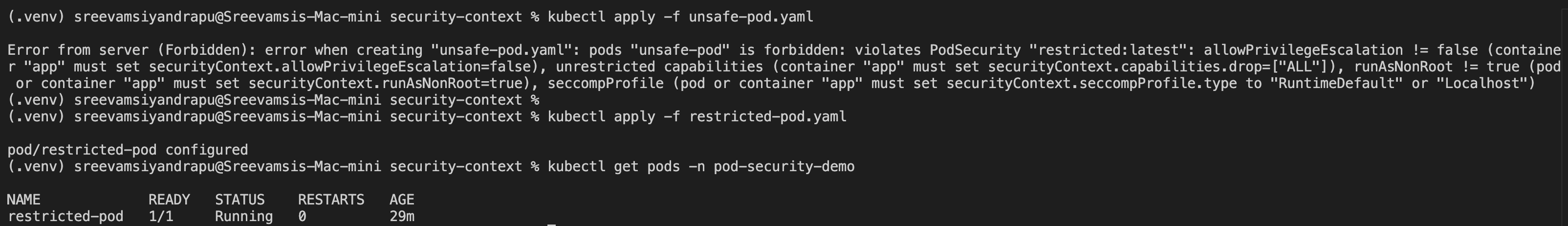 Pod Security restricted enforcement